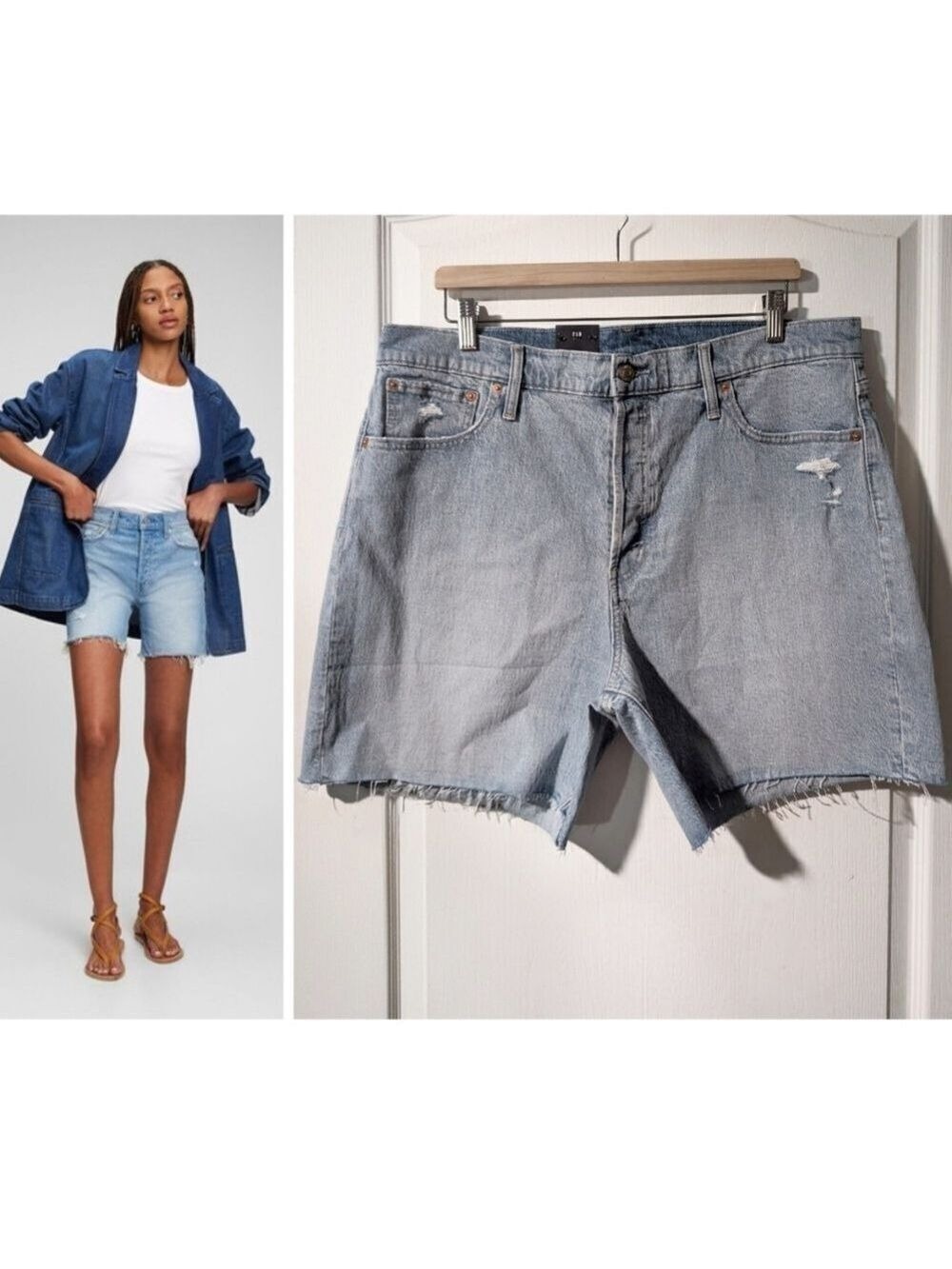 Gap | 6" High Rise Cheeky Midi Shorts In Light Wash Destroyed